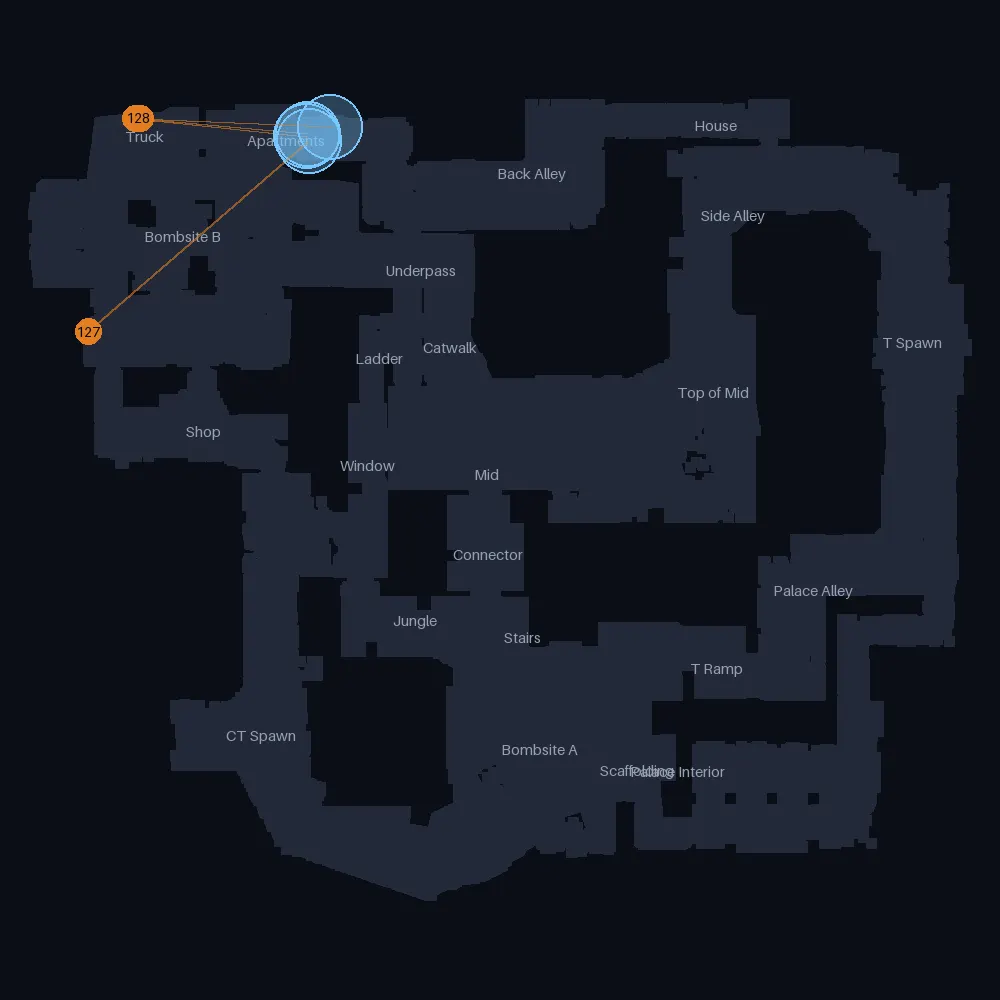 Mirage CT smokes landing near Apartments, lineups 125 to 128