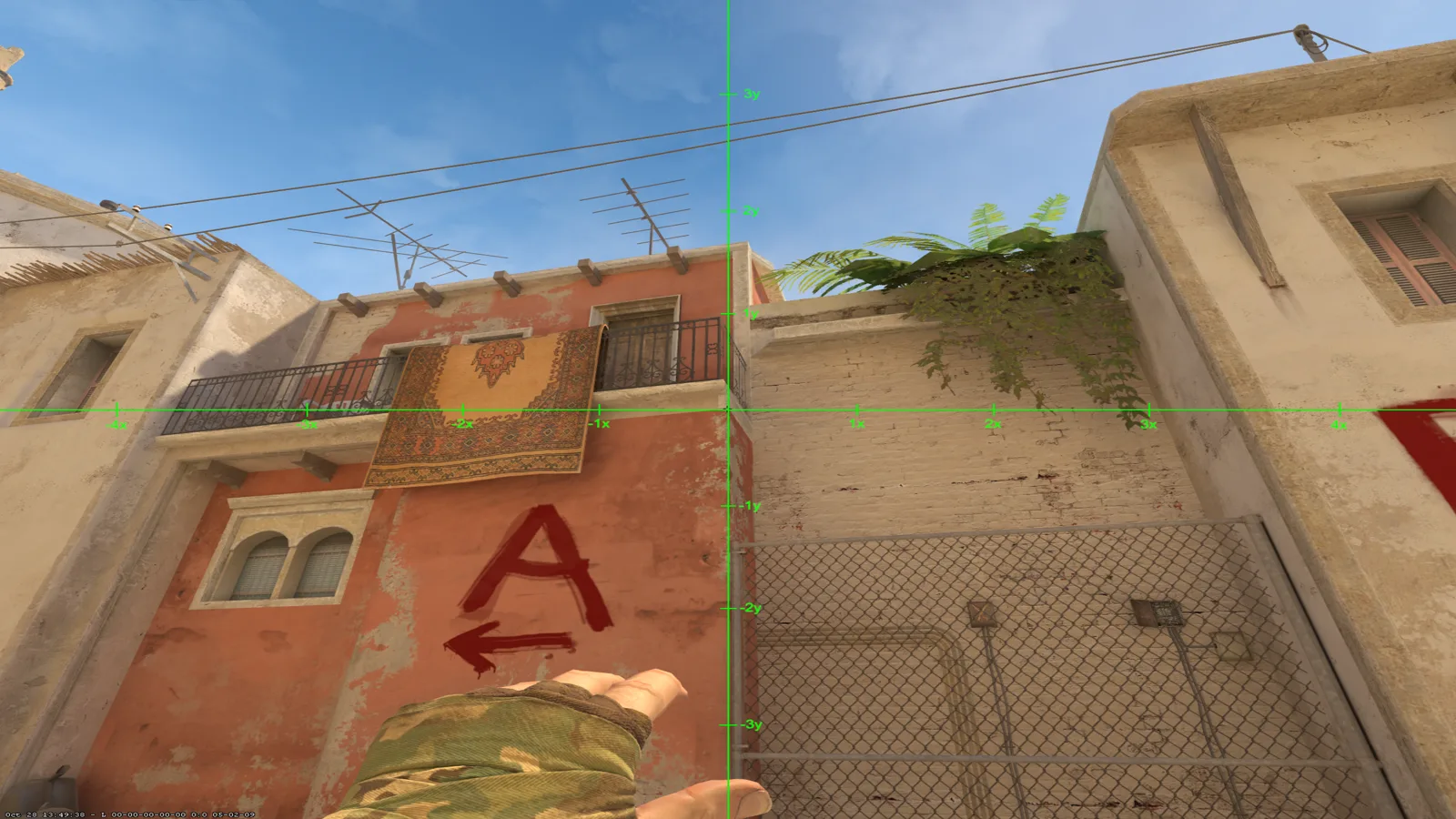 Mirage lineup 1: where to aim, on the wall above the A sign