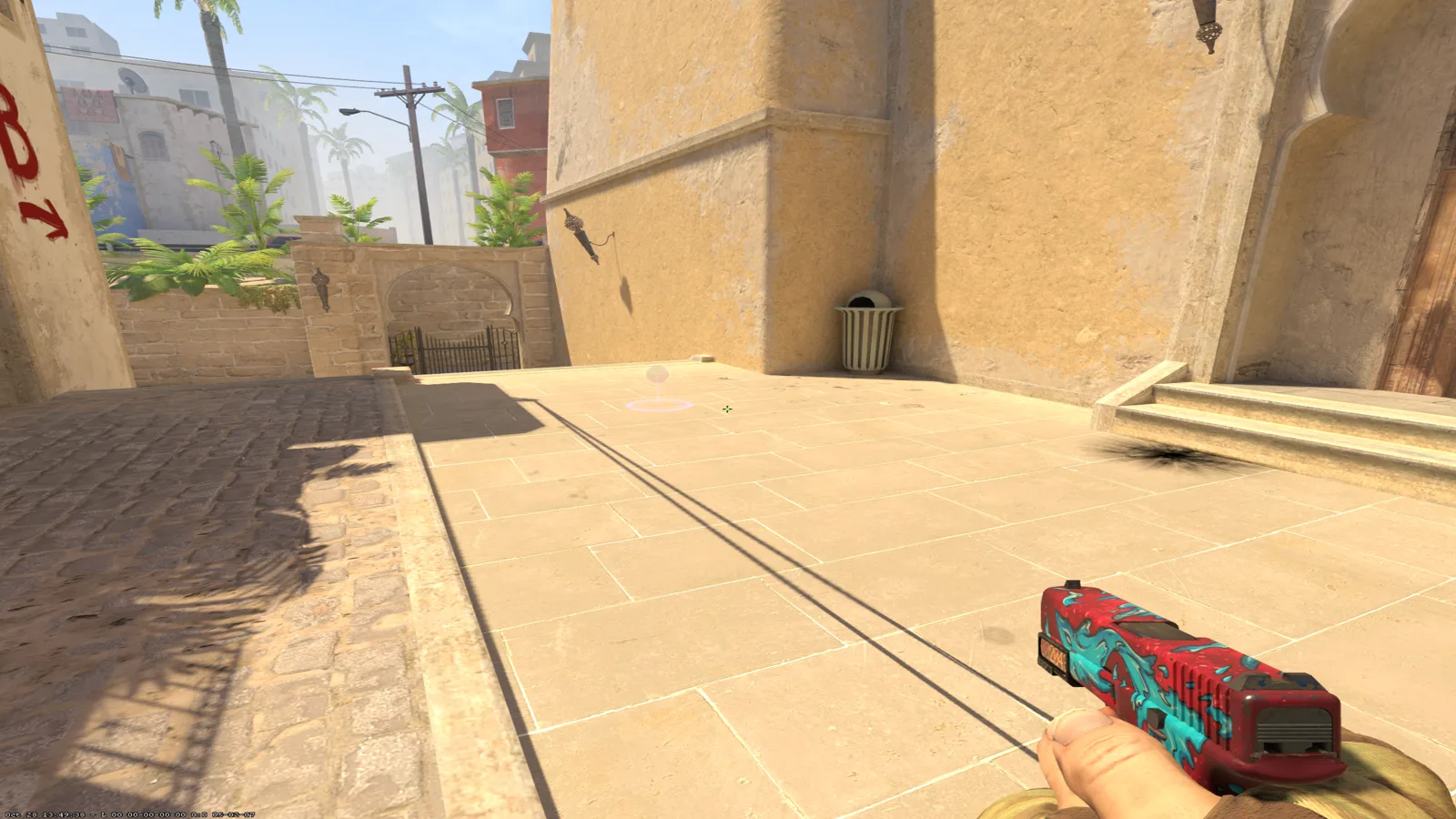 Mirage lineup 1: where to stand, marked on the T Spawn floor