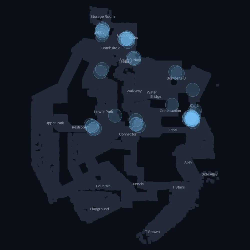 Top-down diagram of Overpass showing where smokes land
